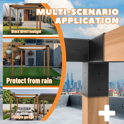 DIY Outdoor Pergola Brackets Kit With 3-Way Right Angle Corner And Base Brackets Actual 3.9 x 3.9 Inch For 4x4 Wood Posts Elevated Wood Stand Kit For Easy Outdoor Pergola Projects