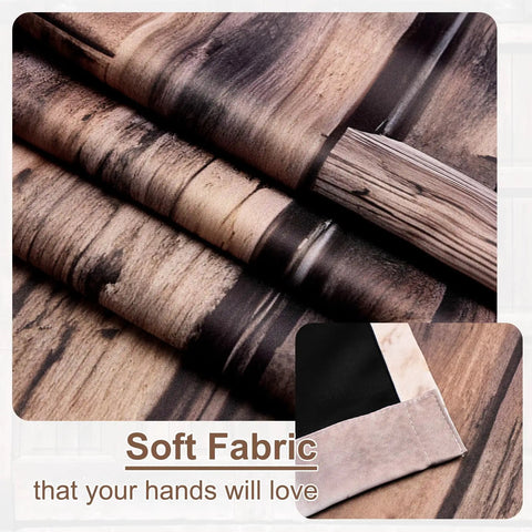 Real Deal Rustic Barn Door Blackout Curtains Featuring Vintage Wood Grain Art Heavy Duty Thermal Insulation Slick Grommet Drapes For Effortless Home Refresh Two Panel Bundle soft fabric close-up showing wood grain pattern.
