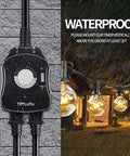 Heavy Duty Mechanical Outdoor Timer Outlet With Dual Grounded Plugs For Landscape Lights And Garden Gear on wall in rain
