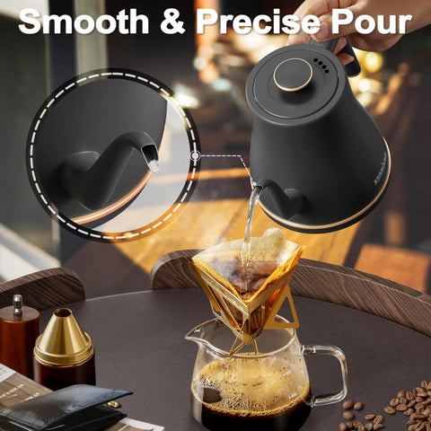 Gooseneck Electric Kettle 0.8L For Pour Over Coffee And Tea With Precision Spout Stainless Steel Inner Lid And Bottom Auto Shut Off Boil Dry