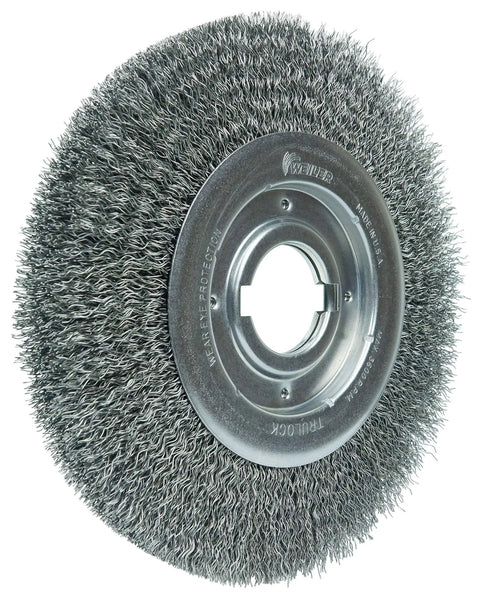 10 Inch Medium Face Crimped Wire Wheel With 0.020 Inch Steel Fill And 2 Inch Arbor Hole For Straight Grinders Benchtop And Buffing Lathes