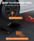 Set Of 4 Badass Car Dollies With 10000 Pounds Capacity And 3.5 Inch Solid Steel Wheels for easy vehicle tire placement under lifted car.
