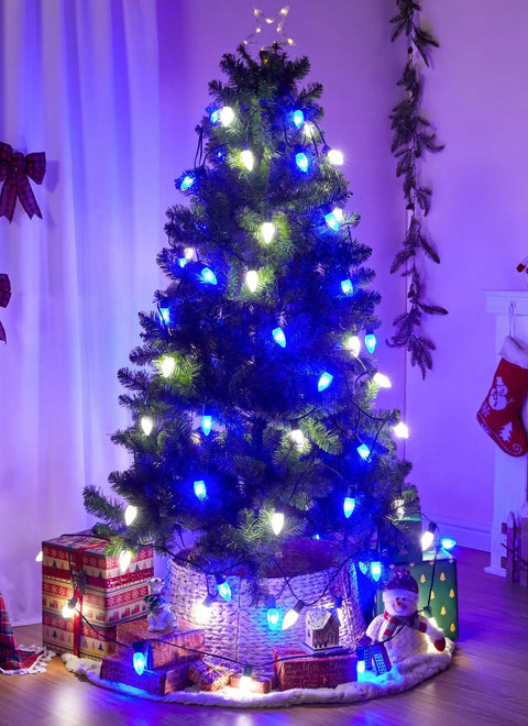 Christmas tree with Snowflake LED String Lights 2 Pack 50ft G40 Bulbs Shatterproof Outdoor Patio Decor Cozy Vibes Warm White Yellow Glow