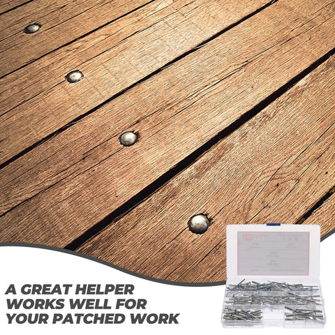 140 Piece Aluminum Blind Rivet Kit With Flange Long Grip Pop Rivets For Auto And Furniture Repairs, storage case shown