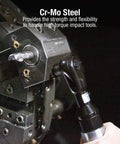 Eight Piece Chromoly Steel Socket Set For Half Inch Drive SAE Seven Sixteenths To Five Eighths in use with impact tool on metal part