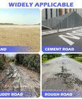 Image showing four diverse surfaces: sand, cement road, muddy road, and rough road, highlighting varied applications.