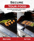Before and after using Shallow Grill Basket Set For Outdoor Grilling Stainless Steel Folding Portable BBQ Rack With Skewers