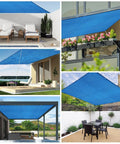 Blue Sun Shade Sail 3 Ft By 7 Ft Straight Edge With Grommets UV Blocking And Water Permeable Canopy Cover installed outdoors