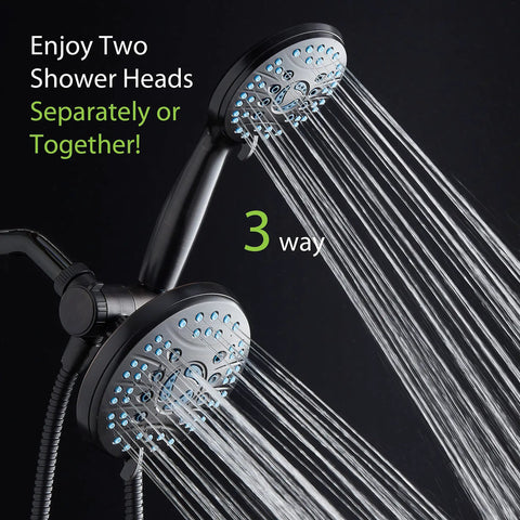 High Pressure Shower Head Combo With Handheld And Rain Heads Featuring 50 Mode 3 Way System Anti Clog Jets
