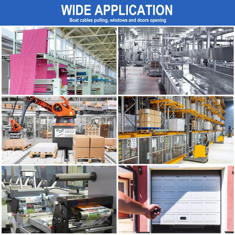 Wide application showcasing Heavy Duty High Torque AC Worm Gear Motor With Smooth Variable Speed Controller 180 Watt 110V Gear Box.