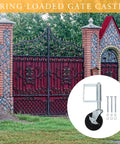 Heavy Duty Spring Gate Caster Wheels Built Tough For Smooth Swing Gate Operation And Reliable Garden Fence Rolling With No Sweat Assembly And Beefy Load Capacity, featuring spring suspension and sturdy metal.