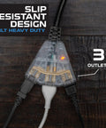 Heavy Duty 12 Gauge Extension Cord With Multi Outlets 100 Foot Black Oil Resistant Jacket Super Flexible In Freezing Temps, showing three outlets.