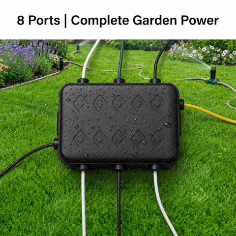 Heavy Duty Outdoor Electrical Box Enclosure 2 Pack Waterproof GFCI Adapter Cover For Power Strips And Extension Cords Built Like A Tank To Give You Rock Solid Weather Protection Always on grass with water droplets.