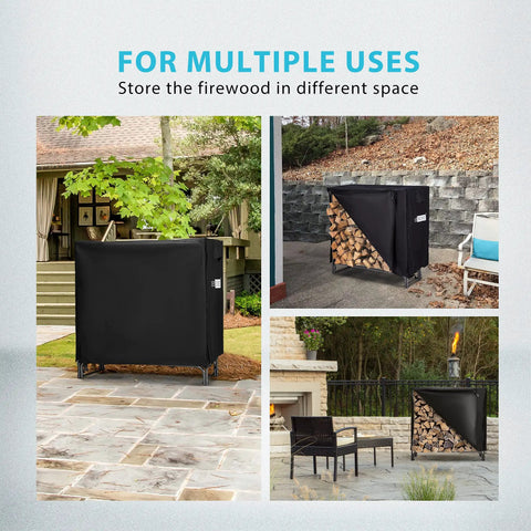 Heavy Duty Four Foot Indoor Outdoor Firewood Storage Rack With Weatherproof Zippered Cover And Sturdy Steel Log Stand