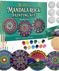 Rock Painting Kit With Dotting Tools And Stencils And Acrylic Paints For Easy At Home Relaxing DIY Arts And Crafts Includes 5 Wooden Rocks 6 Mandala Stencils 12 Vibrant Colors And All The Dotting Tools For Adults And Women.