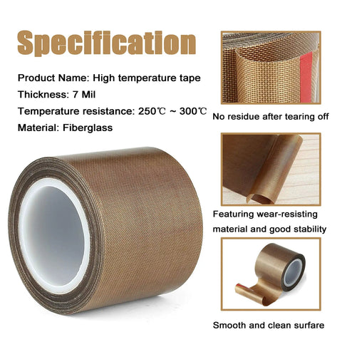 Built Tough Heavy Duty PTFE Fabric Tape 1 Inch By 30 Feet Heat Resistant Up To 500 Degrees For Vacuum Sealer Machines, detail view