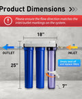 Product dimensions illustration of Heavy Hitter Whole House Water Filter Knocks Out 99 Percent Chlorine Grime And Rust With Three Stage Filtration.
