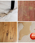 Damaged floors with scratches and spills before using Premium Clear Floor Protector Mat 27 Inch By 12 Foot Waterproof Roll