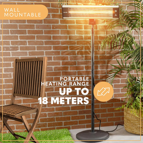 Infrared Patio Heater For Indoor And Outdoor Use, Portable Stand Heater With Remote Control, 1500 W, Weather Resistant, Off Black