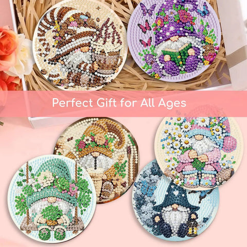 Awesome Gnome Diamond Art Coaster Kit With Holder And Cork Bases For Adults And Beginners DIY Craft Set 8 Piece Coasters