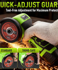 Badass 3 inch Cordless Angle Grinder 16.8V Beast Pulses 19500 RPM, with quick-adjust guard for safe wood and metal grinding.