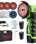 Badass 3 inch Cordless Angle Grinder 16.8V Beast Pulses 19500 RPM For Killer Cuts with discs, batteries, and toolkit.