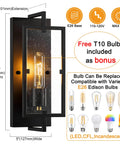 Set Of 2 Farmhouse Rustic Wall Sconces With Seeded Glass Lampshades In Matte Black Industrial E26 Hardwired Bulbs Included