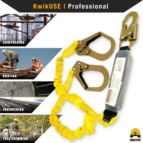 Two Pack External Shock Absorber Double Leg 6ft Safety Lanyard with OSHA ANSI Fall Protection Equipment for Construction