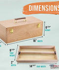 Durable Wooden Art Box With Locking Clasps And Removable Tray, Multi Function Tool Organizer dimensions illustration