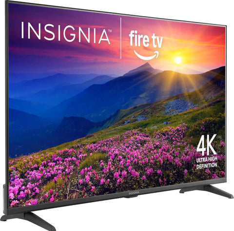 50 Inch Led Smart Fire TV Featuring Sick 4K Ultra HD Picture Quality And Dope HDR10 Contrast Levels With Alexa Voice Remote on display with vibrant scenery.
