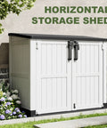 Spacious 36 Cu Ft Plastic Outdoor Storage Shed With Wood Grain Finish Waterproof Backyard Cabinet Dual Lock Doors
