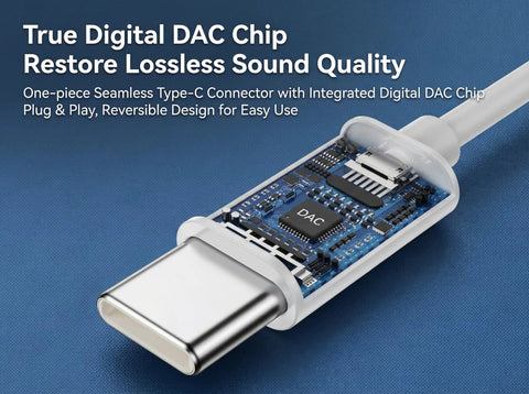 Close-up of USB-C connector with digital DAC chip for 2 Pack USB C Earbuds With Microphone And Remote For iPhone 17 16 15 Pro Max Plus Type C Earbuds
