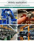Wide view of industrial applications featuring robotics, piping, machinery, and a vehicle lift using the Badass Grade 8 Bolt And Nut Assortment Kit.