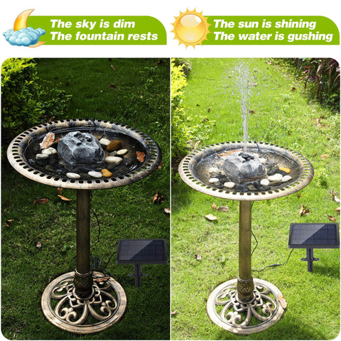 Eight Nozzles Solar Water Fountain Kit with Granite Rock Look Solar Powered Pond and Bird Bath Pump in garden setup