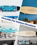 Top Shelf Beech Wood Surfboard Wall Mount Rack With Grippy Non Slip V Pads For Rock Solid Vertical Storage Of Longboards Shortboards Skis And Snow Gear in various settings.
