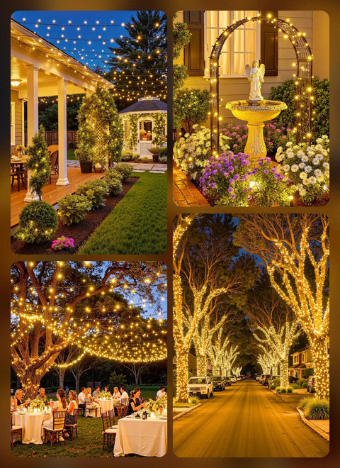 Two Pack 80 Foot 200 LED Solar String Lights Outdoor Waterproof With Eight Modes Auto On Off Warm White for garden parties