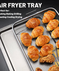 Extra Large Oven Air Fryer Basket Set, Stainless Steel Tray, Large Capacity 17.5 X 11.8 Inches with croissants and chicken