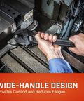 Using Heavy Duty Adjustable Black Oxide Wrench With Tapered Handle And Hex Jaw Design For No Slip Grips on metal surface.