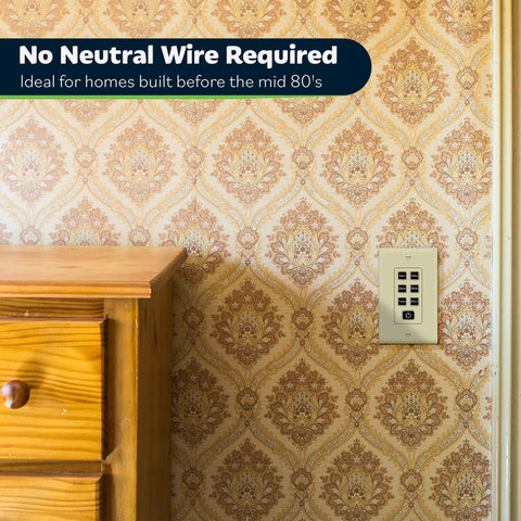 Zero Neutral Wires Needed For This Super Convenient Countdown Timer Switch, wall-mounted timer next to furniture on patterned wallpaper.