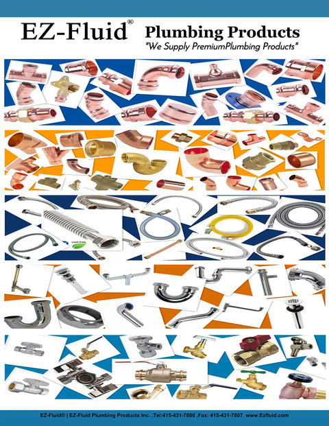 Collage of various plumbing fittings including 100 Pack 1 Inch Copper Female Adapter C X FIP Lead Free Pressure Fittings Sweat Connection