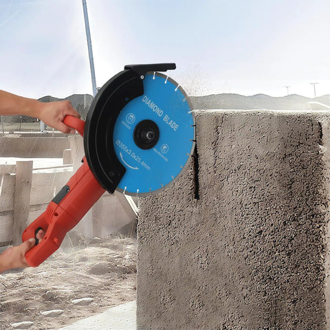 Badass 3000W 14 Inch Electric Concrete Saw With Built In Water Pump cutting through concrete with diamond blade.