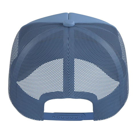 Back view of Classic Master Plumber Evolution Graphic Trucker Cap With Adjustable Mesh Back in light blue, showcasing mesh panels.