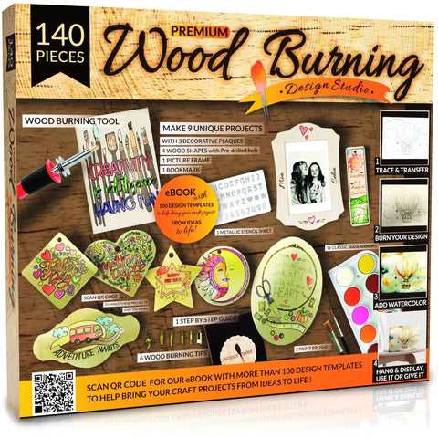 Beginner Friendly Wood Burning Kit With 140 Pieces For DIY Artists Includes 9 Large Wooden Plaques To Craft Unique Projects