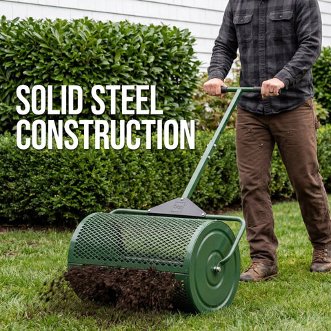 Compost Spreader With 24 Inch Wide Drum For Even Coverage Of Compost Soil Sand Manure And Mulch Perfect For Yard Work And Home Lawn Care Heavy Duty Steel Frame Spreader With Adjustable Handle For Topdressing And Peat Moss.