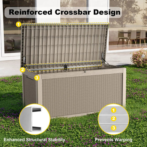 Waterproof Outdoor Storage Box With 320 Gallon Capacity UV Resistant Resin Deck Box Hydraulic Rod For Smooth Lift And Reinforced Stability