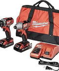 M18 Cordless Hammer Drill And Impact Driver Combo Kit With Half Inch Drill displayed with batteries and charger