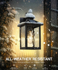 Stunning Solar Powered Wall Lights Wall Mount Outdoor Fixtures Rock Solid Aluminum Glass Construction in snowy setting.