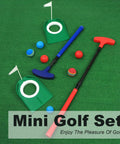 Adjustable Putter Mini Golf Set With Retractable 16 To 36 Inch Shaft, 2 Golf Clubs, 6 Balls, 2 Cups With Flags on green mat