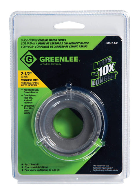 Packaging of Two And A Half Inch Quick Change Carbide Hole Cutter in stainless steel for metalworking projects
