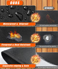 Comparison of 47In fireproof deck protector showing features like waterproof, heat resistant, and safe edging vs other mats.